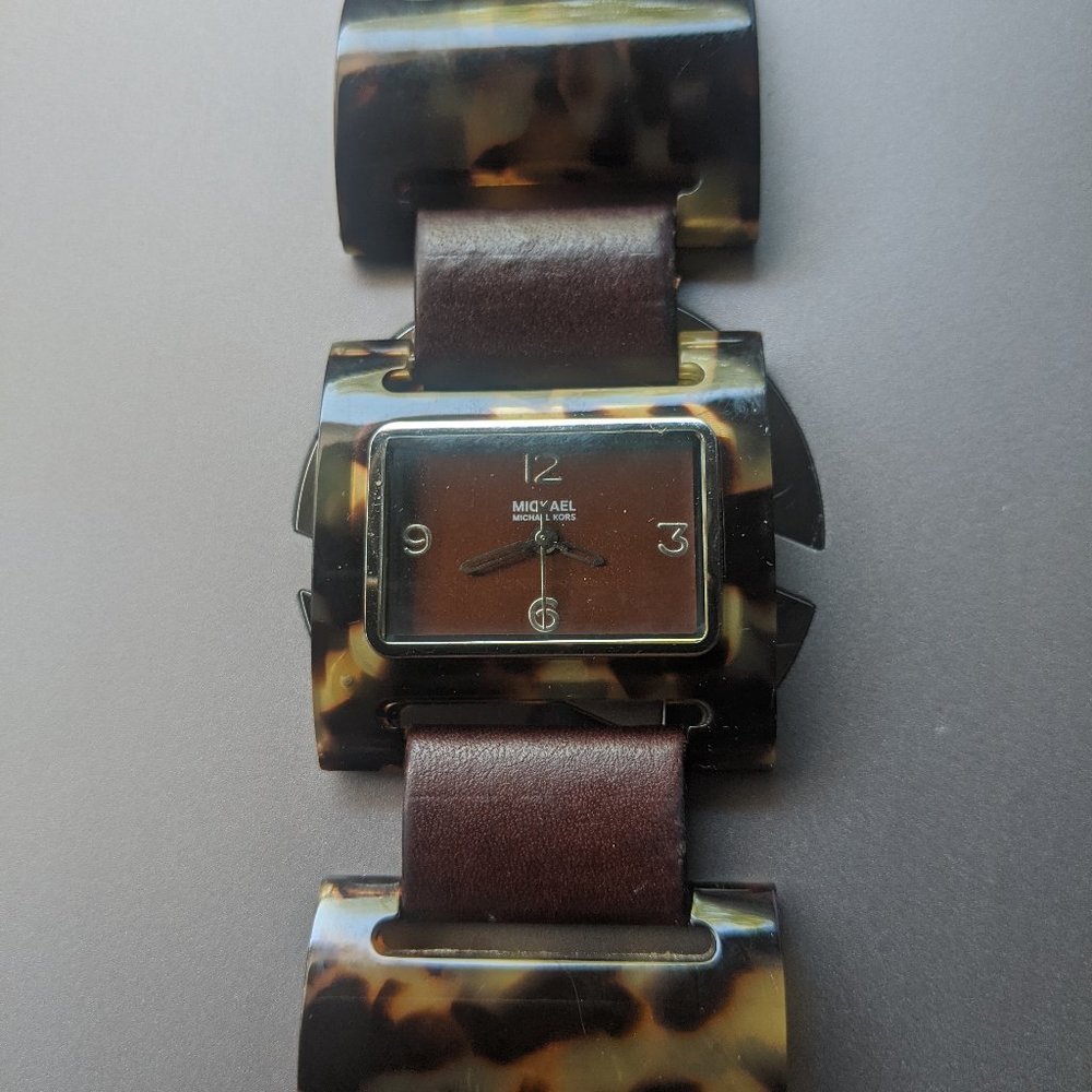Michael Kors Brown Leather Tortoise Band Watch